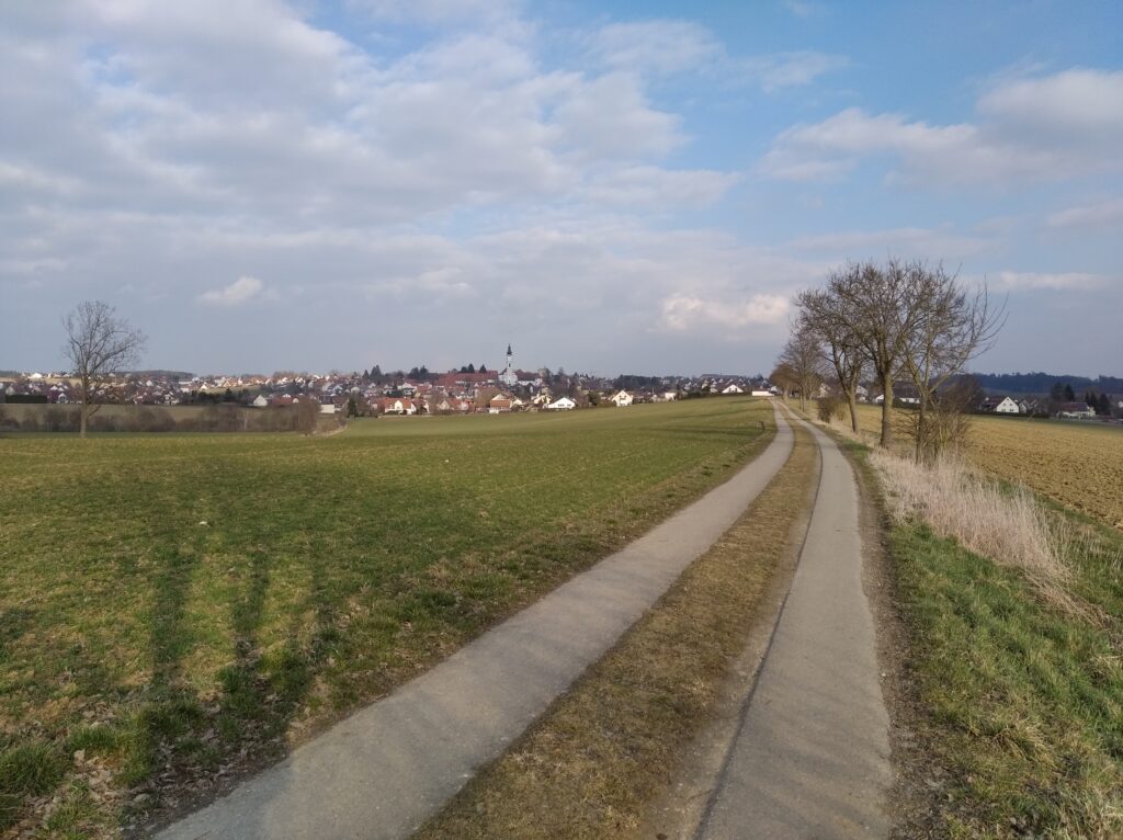 Pflanzenfeld mit Weg zu Altomünster.