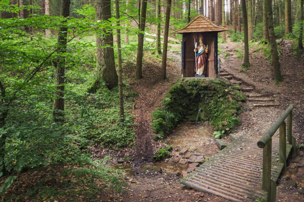 Schöner Waldweg mit Pilgerstätte in Altomünster.