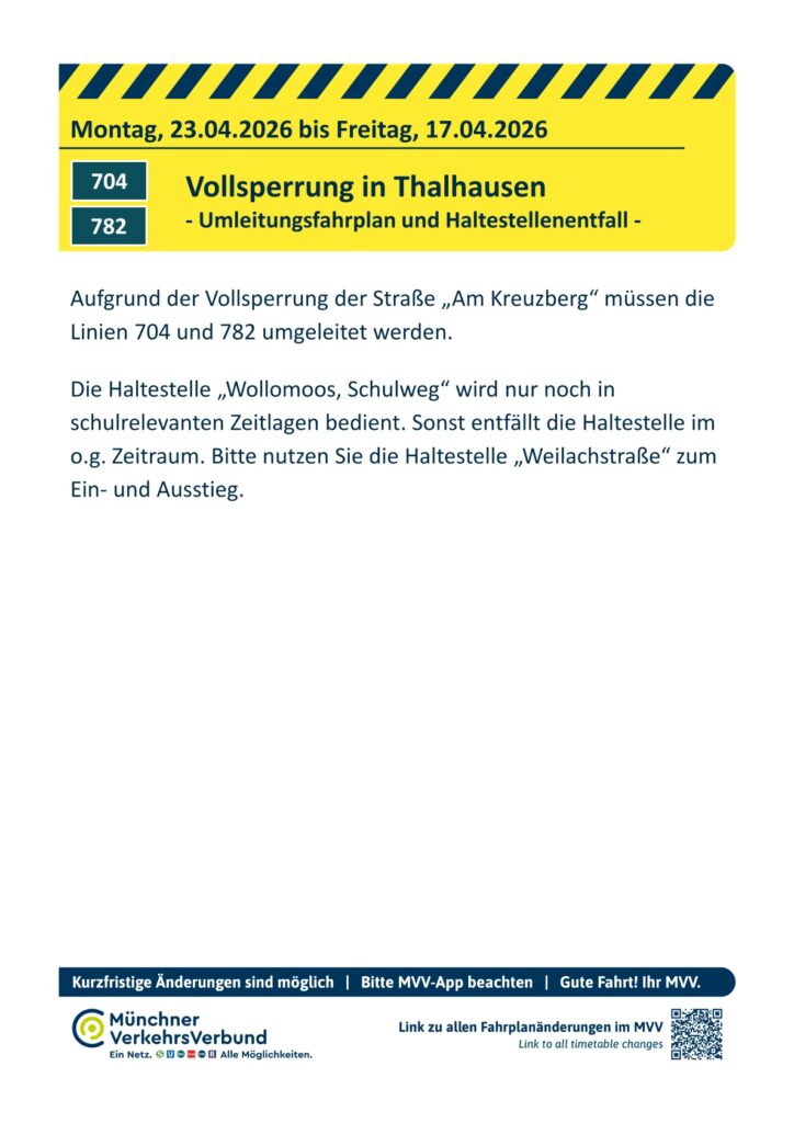 Änderung MVV Buslinien 704 und 782