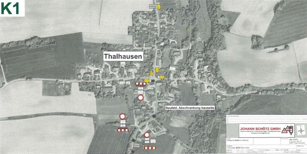 Luftbild Thalhausen mit Sperrungen